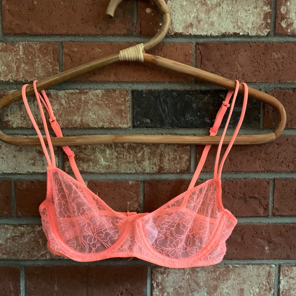 Sheer neon orange bra